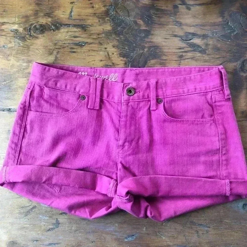 Madewell Pink Raspberry Cuffed Jean Shorts Sz 25 - Picture 1 of 5